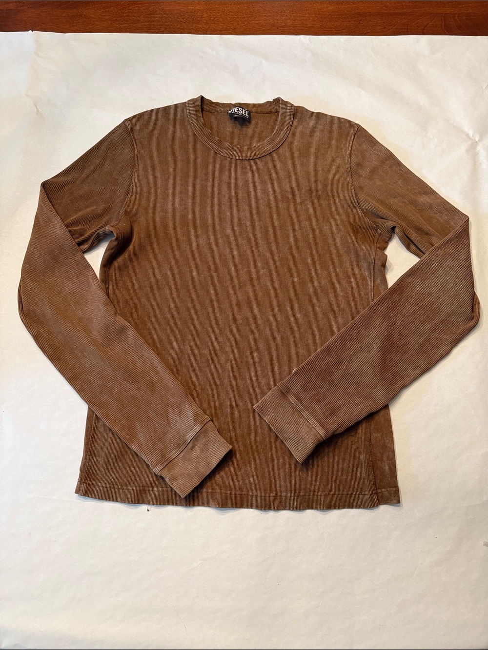 Diesel Brown Vintage-Wash Long Sleeve Crewneck Shirt